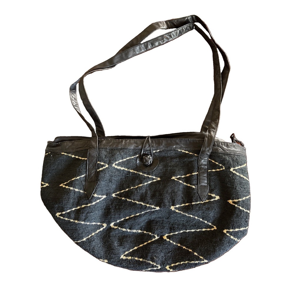 Boho Woven Zig Zag Zippered Tote Bag Large Purse